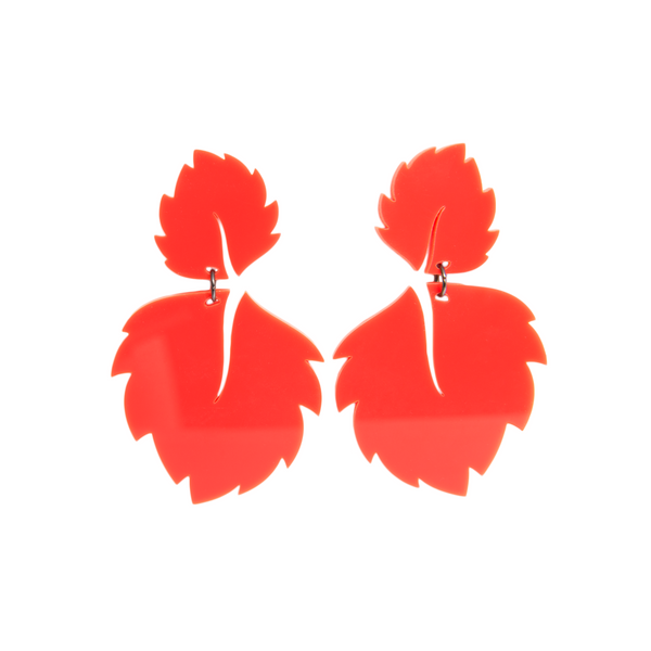 Lotte Tropical Leaf Earrings, Red