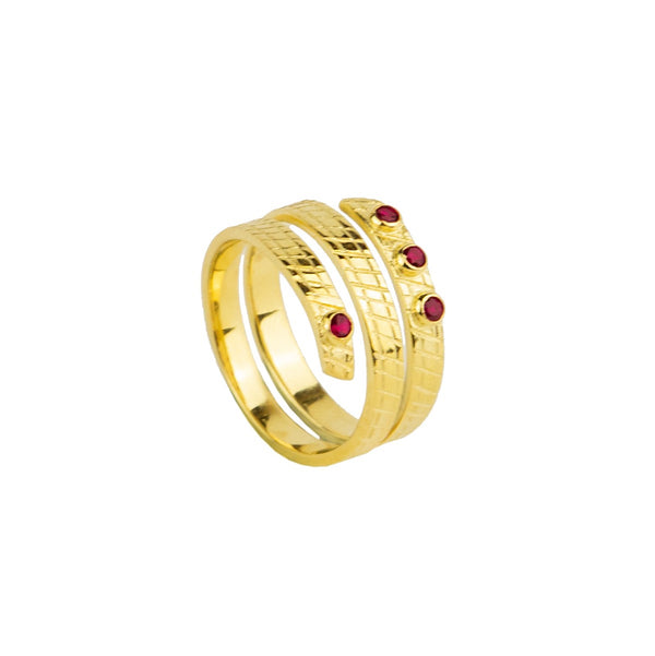 Cedella Ring, Gold/Red Gem