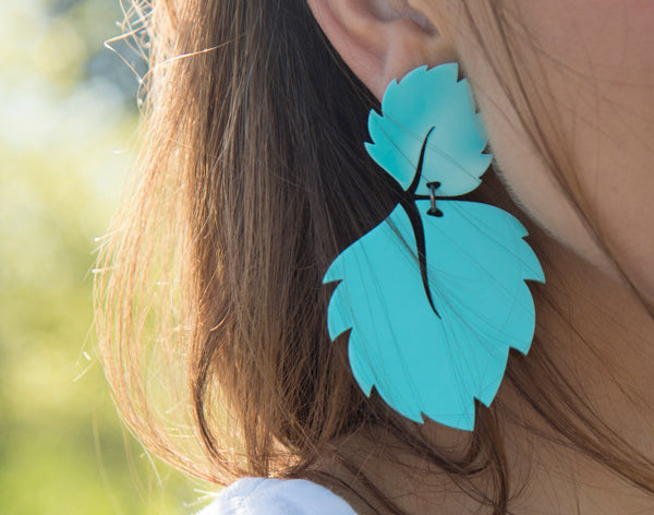 Amber Tropical Leaf Earrings, Blue